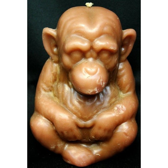Molded Sculpted Brown Wax Candle Sitting Monkey 7" Small Animal Chimpanzee - Picture 1 of 11